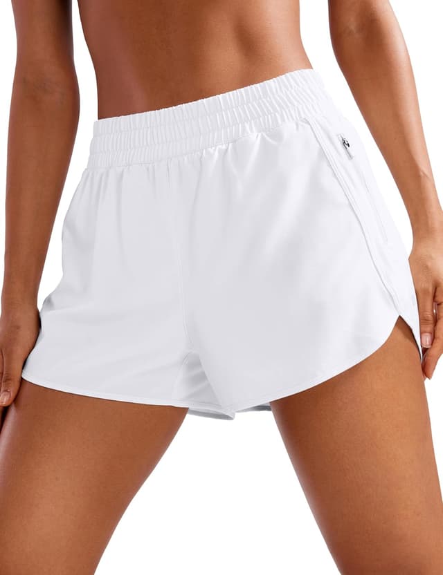 Detalle de CRZ YOGA pantaloncini da corsa a vita alta da donna con fodera e tasca con zip