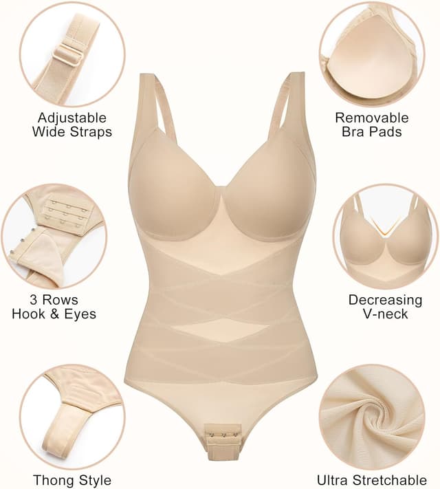 Detalle 2 de Niwicee Body contenitivo modellante da donna con pancia piatta e perizoma regolabile