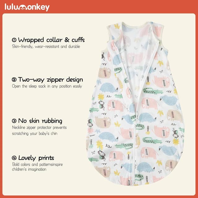 Detalle de LULUMONKEY Baby Summer Sleeping Bag 2 Pack (0.5 TOG Cotton) – Newborn to Toddler Wearable Blanket