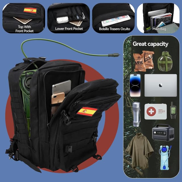 Thumbnail 4 de Delgeo Mochila Tactica 45L Militar,Gran Capacidad 45 * 30 * 20cm Mochila,Plegable Impermeable Mochila Para Montañismo,Senderismo,Camping y Viajes