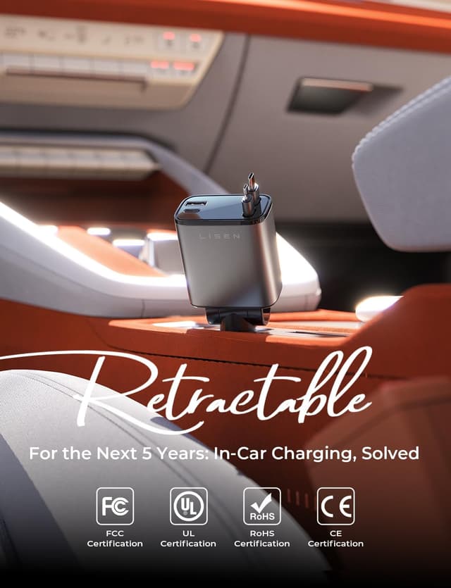 Detalle 2 de LISEN Retractable 69W Car Charger for iPhone