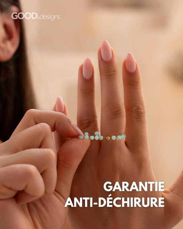 Detalle 2 de GD GOOD.designs EST. 2015 Anneau antistress en pierres naturelles avec perle S925 dorée — Tailles 54-60