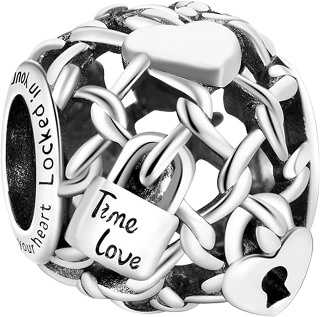 Detalle de Ruaidhra 925 Sterling Silber Charms Anhänger mit Gravuren „Locked in your heart“, „True love“ & „Love you“