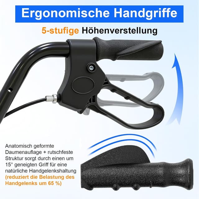 Detalle de Matinal Leichte faltbarer Rollator mit Sitz (Tragkraft 160 kg) – Hybridrahmen aus Aluminium & Kohlenstoffstahl, rot