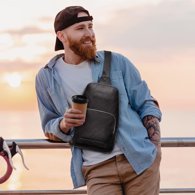 Detalle de S-ZONE leather sling bag, crossbody 13.0 in