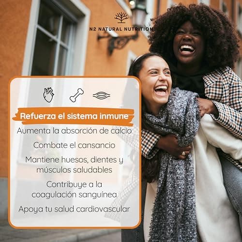 Detalle 2 de N2 Natural Nutrition Vitamina D3 y K2 (MK7) 5000 UI + 200 µg, con Silicio y Bamboo. 150 cápsulas