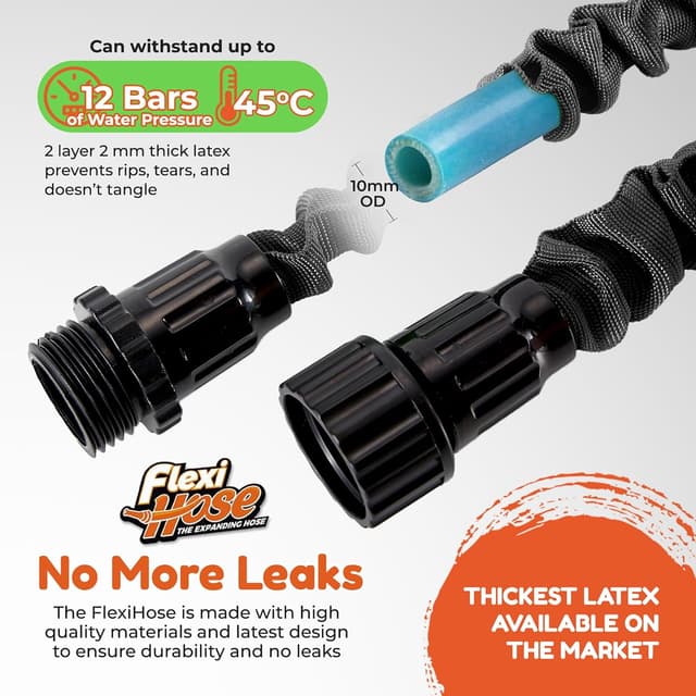 Detalle 2 de Flexi Hose Expandable Garden Hose (50ft / 15m) with 3/4-inch fittings, spray nozzle & on/off valve