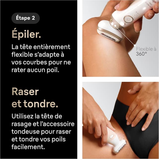 Detalle de Braun Silk·épil 9 Flex SkinSpa (9-681 3D) : épilateur femme étanche avec tête flexible 360° et coffret FaceSpa