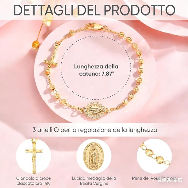 Detalle 2 de Gamtic bracciale rosario Vergine Maria 14K