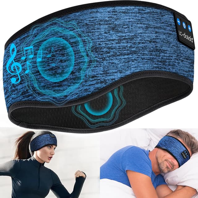Detalle de LC-dolida Schlafkopfhörer Bluetooth 5.4 als Stirnband (Schlafmaske-Headband) – Blau