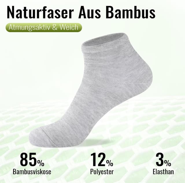 Detalle de SukModen lot de 12 paires de chaussettes sneaker en bambou (anti-odeur, respirantes) unisexe