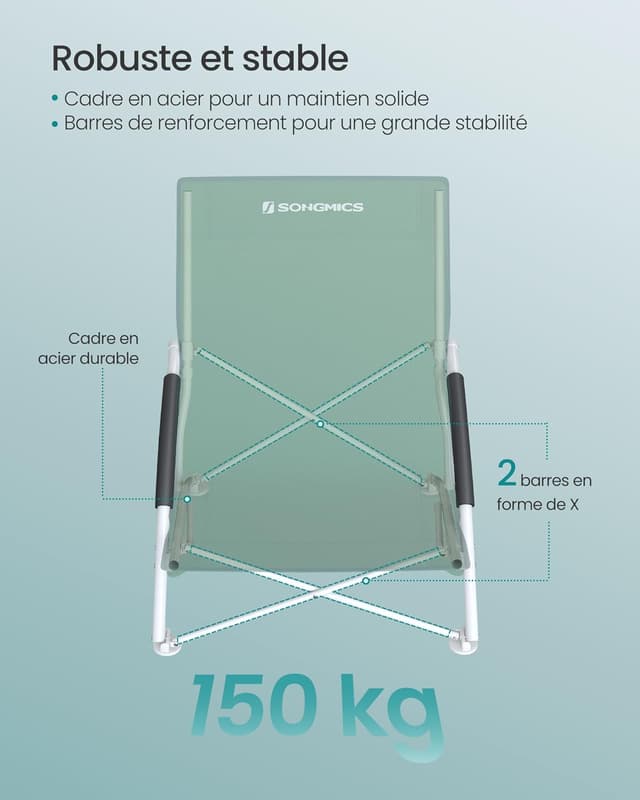 Detalle 2 de SONGMICS Chaise de plage pliante portable à dossier haut GCB61GV1 (avec sac de transport)