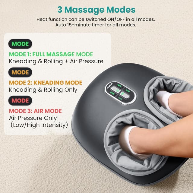 Detalle 2 de Nekteck Shiatsu-Fußmassager mit Wärme und Luftkompression (grau) – für tiefenwirksame Knetmassage