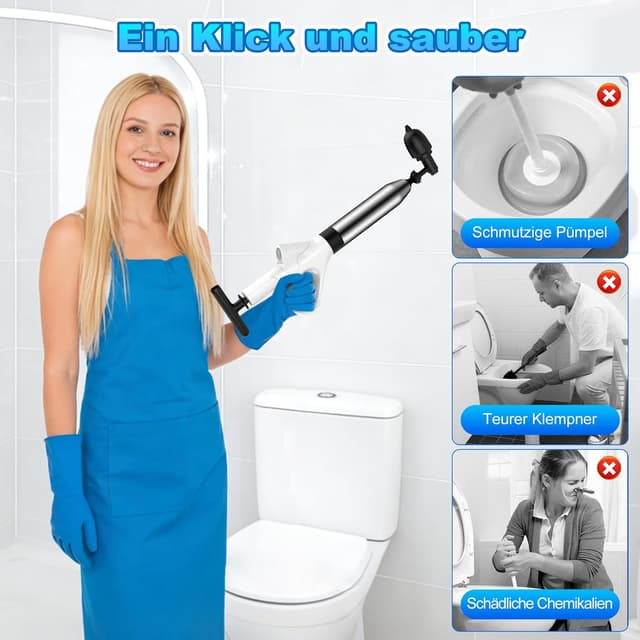 Detalle 1 de Turstand Druckluft-Abflussreiniger mit Pumpe, integriertem Druckanzeiger und 4 Saugnäpfen (dunkelgrün)