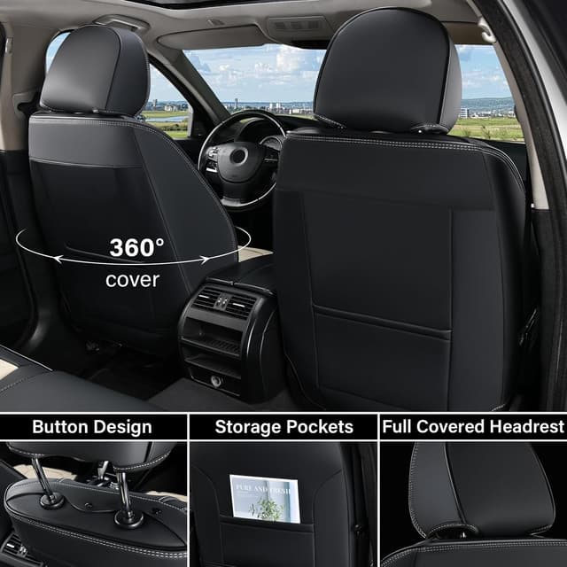 Detalle de Coverado Coverado Seat Covers Full Set (Leather Look) for Most Sedans, SUVs, Trucks—Black & Beige