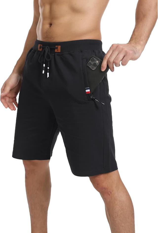 Detalle de JustSun Short Sport Homme Running en coton avec poches zippées