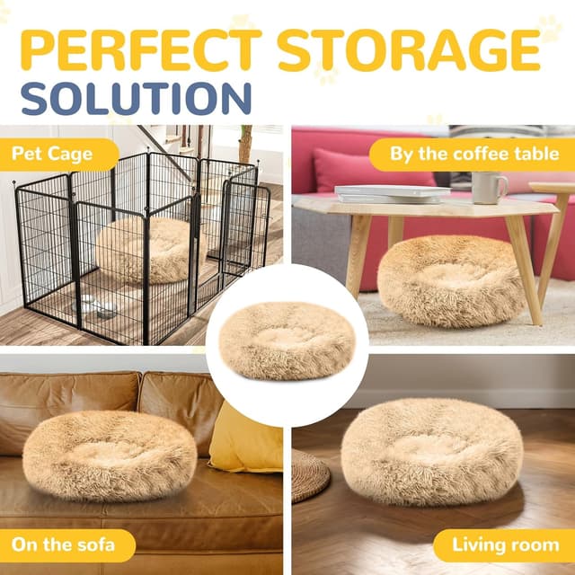 Detalle de LUOJINYI Flauschiges Donut-Hundebett (70 cm) in Kamel – waschbar mit rutschfestem Boden