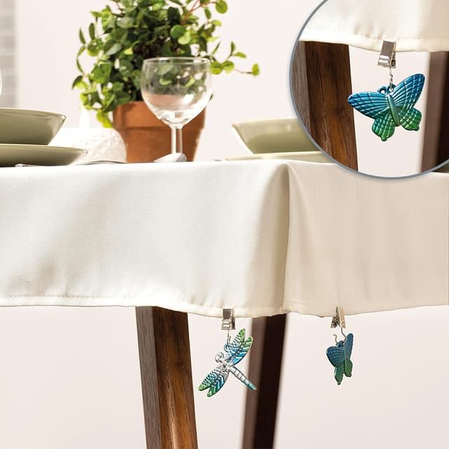Detalle de com-four® lot de 8 poids de nappe avec pinces papillons et libellules (env. 35 g chacun) bleu/bleu