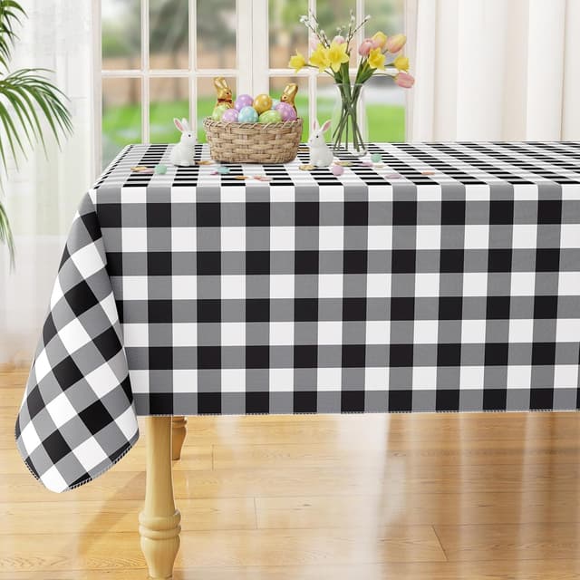 Detalle de misaya Square Waterproof Vinyl Table Cloth with Flannel Back, Black and White (54 x 54 in)