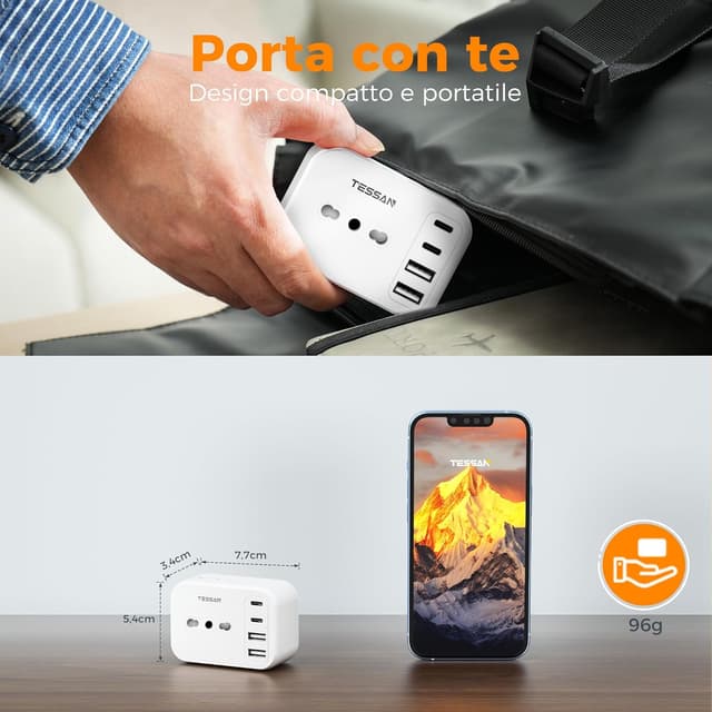 Thumbnail 4 de TESSAN Presa Multipla Salvaspazio 7 in 1