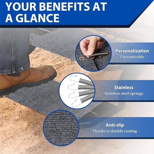 Detalle de LALAGO 3er-Set RV-Stufenmatte (rutschfeste Fußmatten) für Wohnmobil & Camping – Grau