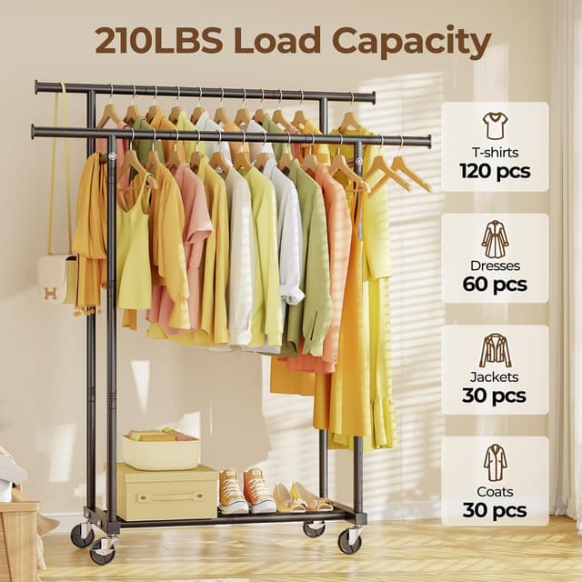 Thumbnail 1 de HYSEYY Double Rods Clothes Rack 210 lb