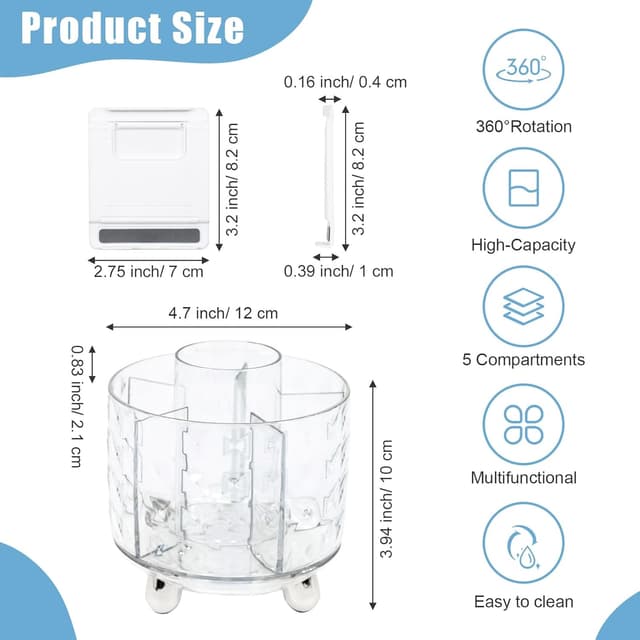 Detalle de Elezeal 360° Rotating Pen & Makeup Brush Holder with 6 Slots and Anti-slip Base