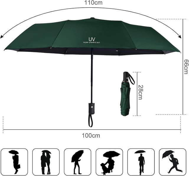 Detalle 2 de Vicloon Regenschirm Taschenschirm mit Auf-Zu-Automatik – sturmfest, 210T Teflon-Beschichtung (Tiefwassergrün)