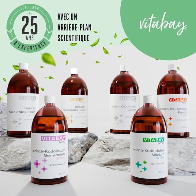 Detalle de Vitabay Med Argent Colloïdal 100 ppm ionique, 500 ml (vegan, flacon ambré) – à appliquer 3 fois par jour