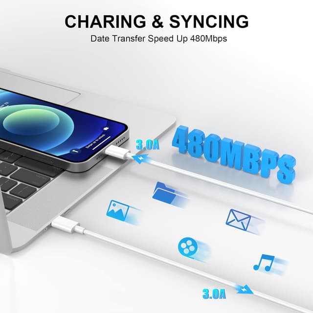 Detalle de MFi Certified 2-Pack 20W Fast iPhone Charger with 10FT USB-C to Lightning Cable (MFi) for iPhone 14/13/12/11 and More