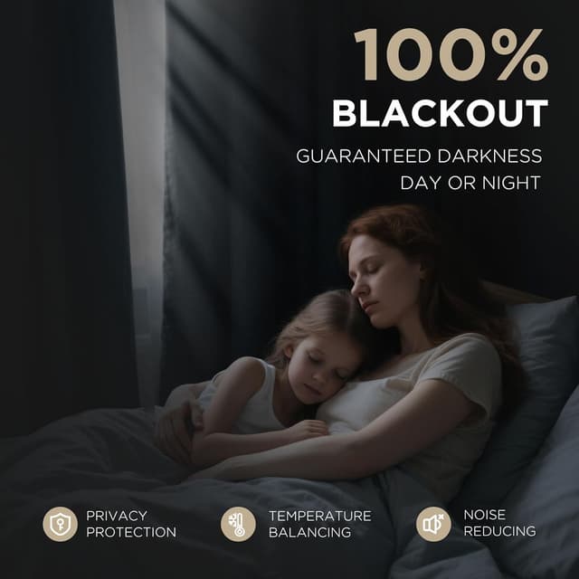 Detalle de Joydeco 100% Blackout Linen Curtains (2 Panels) — Thermal Insulated Drapes for Bedroom, Rod Pocket & Back Tabs