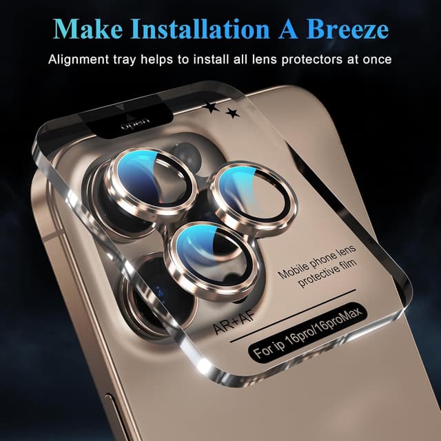 Detalle de YWXTW Camera Lens Protector for iPhone 16 Pro / iPhone 16 Pro Max with 1-Step Installation Tray (Tempered Glass, Desert Titanium)