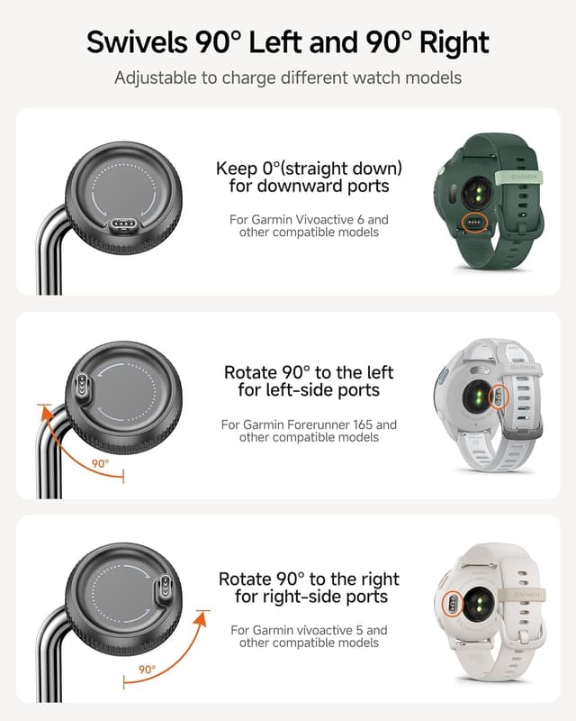Detalle de SwanScout 505GM Charging Stand for Garmin Watches (vertical swivel charger with 3W output)