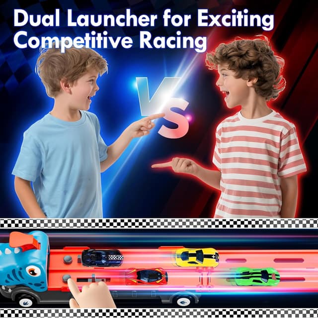 Detalle de Lehoo Castle Dinosaur & Race Track Toy Set for 2–3 Year Old Boys and Girls with 6 Race Cars