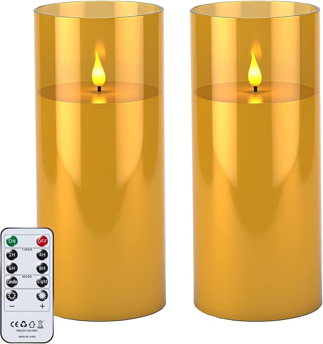 Thumbnail 6 de YAOBLUESEA 2er Set LED-Stumpenkerzen Outdoor mit Timerfunktion (grau) – wasserdicht für Terrasse & Balkon