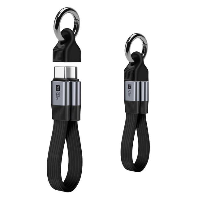 Detalle de BORLTER Clamp USB-C USB4 Cable (13cm) with Key Fob — 80Gbps 240W, 8K@60Hz USB4/Thunderbolt 4-compatible