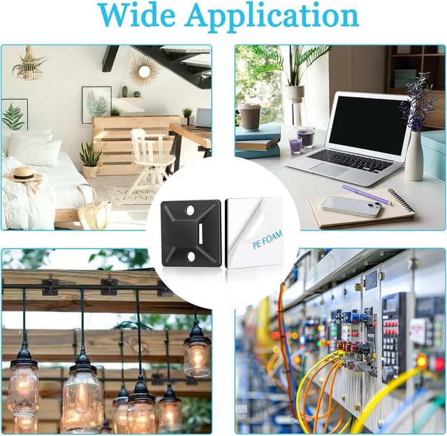 Thumbnail 6 de 100x Klebesockel für Kabelbinder 18 x 18 mm – selbstklebende Kabelbinderhalter mit Schraubenloch, schwarz