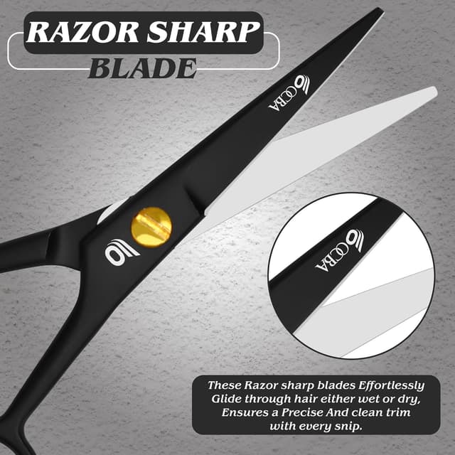 Detalle de OCBA Professional Beard Scissor (Stainless Steel) for Moustache, Ear & Nose Hair Trimming – Safety Use, Black