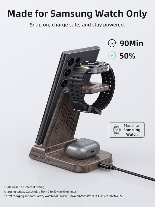 Detalle de Station de charge induction 3 en 1 Samsung (S25 Ultra, Galaxy Watch, Galaxy Buds 2) avec horloge digitale