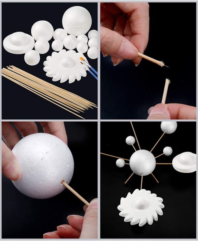 Detalle de Pllieay Solar System Model Foam Ball Kit (14 Foam Balls, Bamboo Sticks, Color Pigments, Brushes)