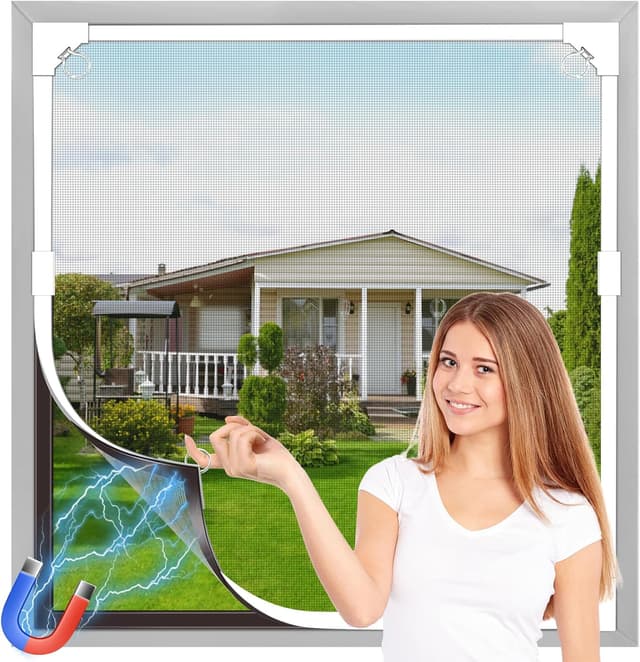 Detalle de OWYR Zanzariera magnetica a misura 130x150 cm con cornice bianca e rete grigia antizanzare