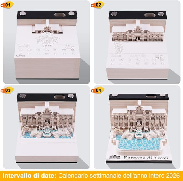 Detalle de EtchTime Calendario settimanale 3D 2026 Fontana di Trevi