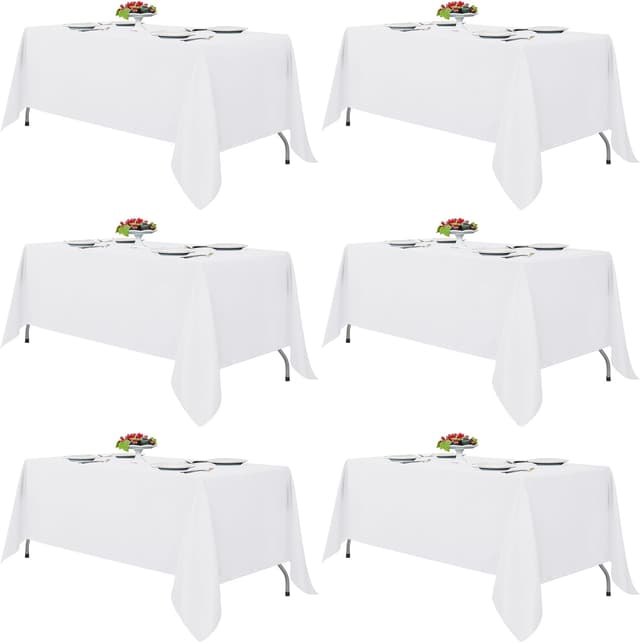 Detalle de Fitable White Tablecloths for Rectangle Tables (6-Pack, 70 x 120 Inches) — Reusable Polyester Covers