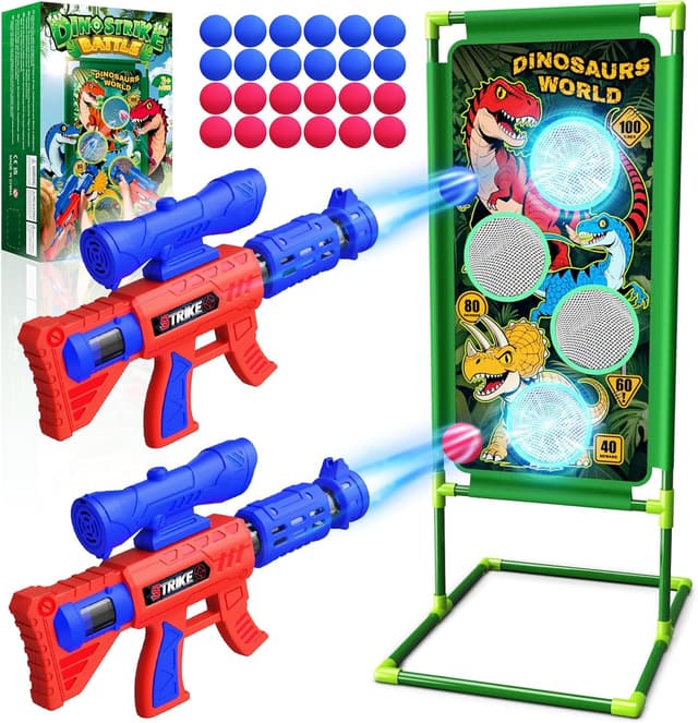 Detalle de Dinosaur Shooting Game Toys: 2 Air Pump Launchers With Foam Balls and Target Scoring Points