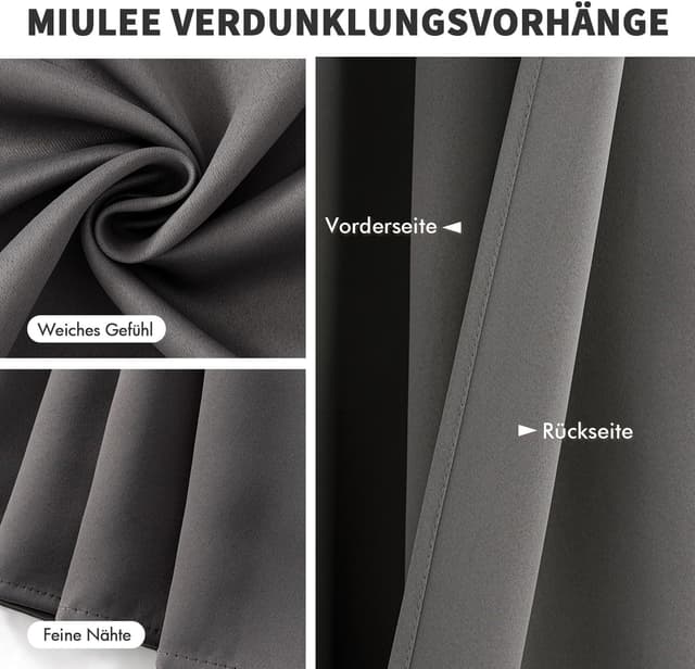 Detalle 2 de MIULEE Verdunkelungsvorhänge Grau blickdicht mit Ösen (2er-Set) 245 × 140 cm