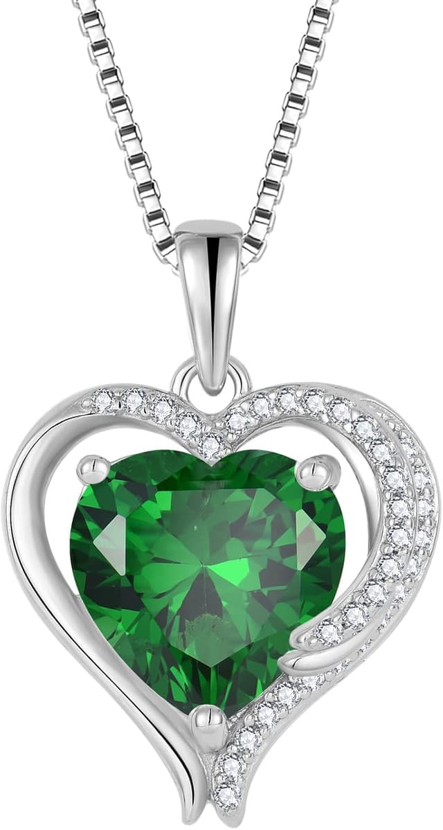 Detalle de FJ Herz Kette Damen aus 925 Sterling Silber mit Engelsflügeln, Zirkonia & Geburtsstein