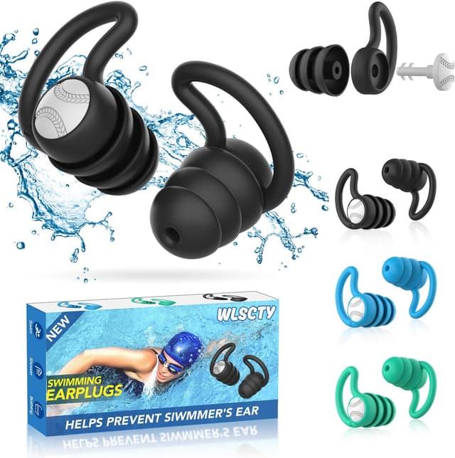 Detalle de Waterproof Swimming Ear Plugs for Adults – 3 Pairs Silicone Swim Earplugs for Surfing, Diving and Showering