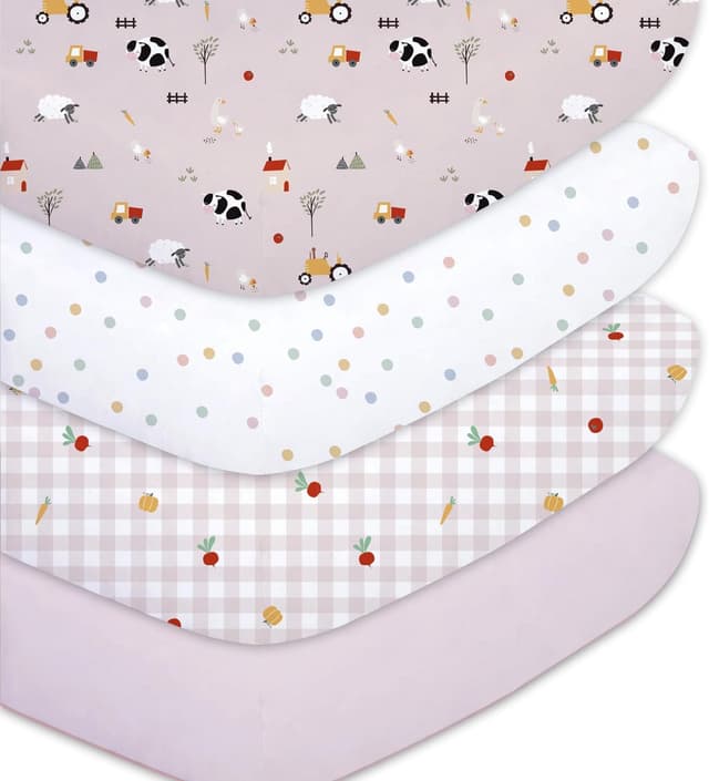 Detalle de Little Grape Land 4er-Pack Spannbettlaken für Babybett 70x140 cm (rosa Ranch), OEKO-TEX Mikrofaser-Polyester