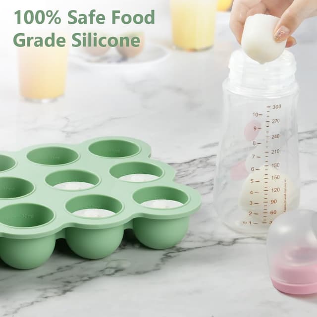 Detalle de Boîte de conservation Aolso en silicone pour congélateur, 12 compartiments avec couvercle hermétique (vert)