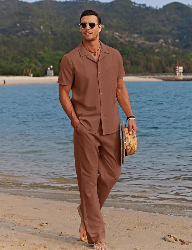 Detalle 2 de COOFANDY Linen 2-Piece Beach Set 2PC